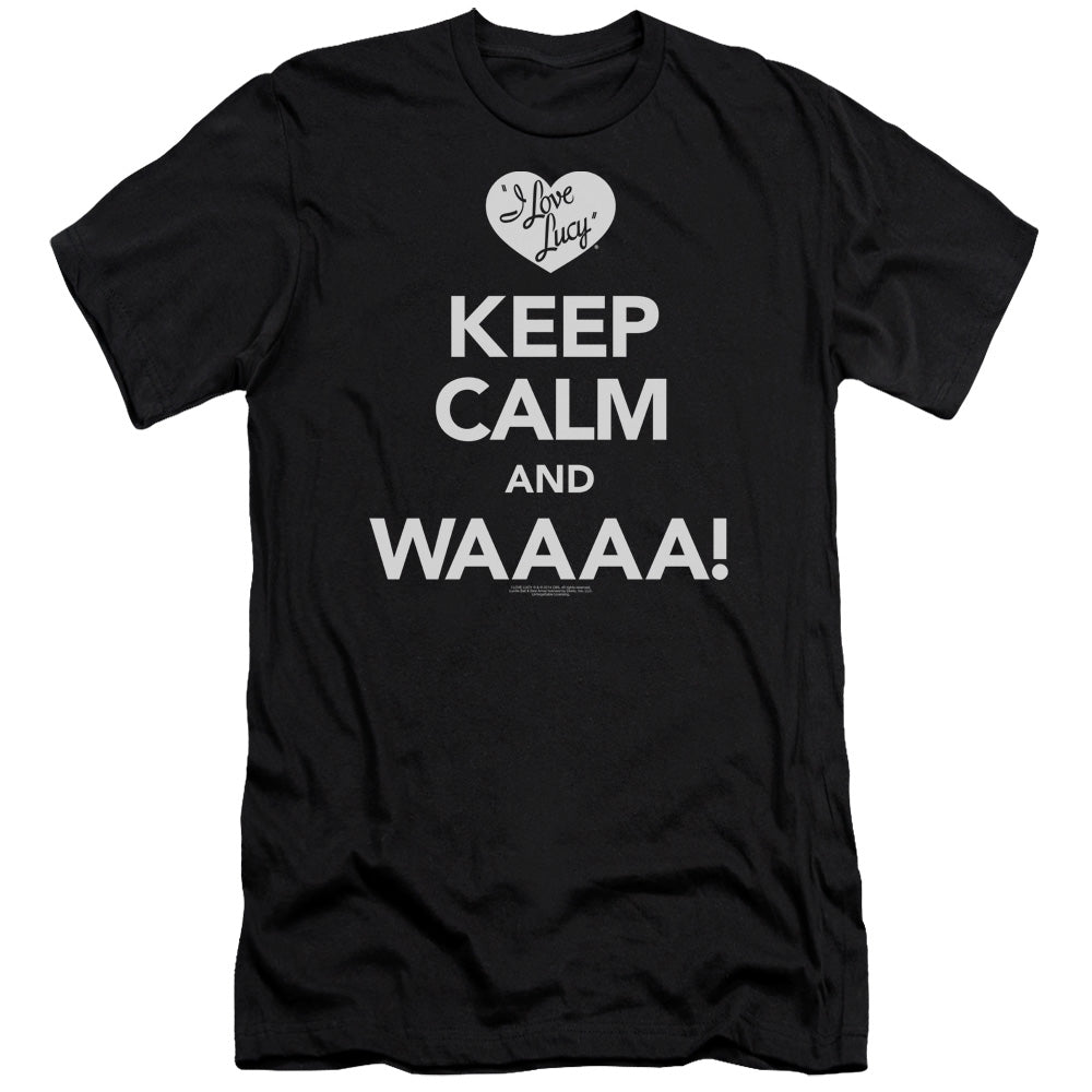 AN OFFCIALLY LICENSED I LOVE LUCY KEEP CALM WAAA MEN'S PREMIUM SLIM FIT T-SHIRT BLACK