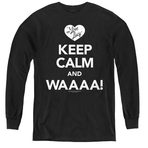 AN OFFCIALLY LICENSED I LOVE LUCY KEEP CALM WAAA YOUTH LONG SLEEVE T-SHIRT BLACK