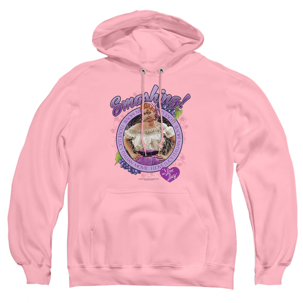 AN OFFCIALLY LICENSED I LOVE LUCY SMASHING ADULT UNISEX PULLOVER HOODIE PINK