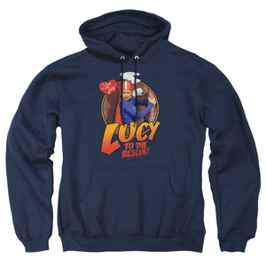 AN OFFCIALLY LICENSED I LOVE LUCY TO THE RESCUE ADULT UNISEX PULLOVER HOODIE NAVY