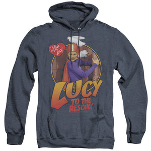 AN OFFCIALLY LICENSED I LOVE LUCY TO THE RESCUE ADULT UNISEX HEATHER PULLOVER HOODIE NAVY