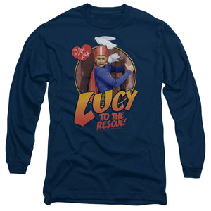 AN OFFCIALLY LICENSED I LOVE LUCY TO THE RESCUE MEN'S LONG SLEEVE T-SHIRT NAVY