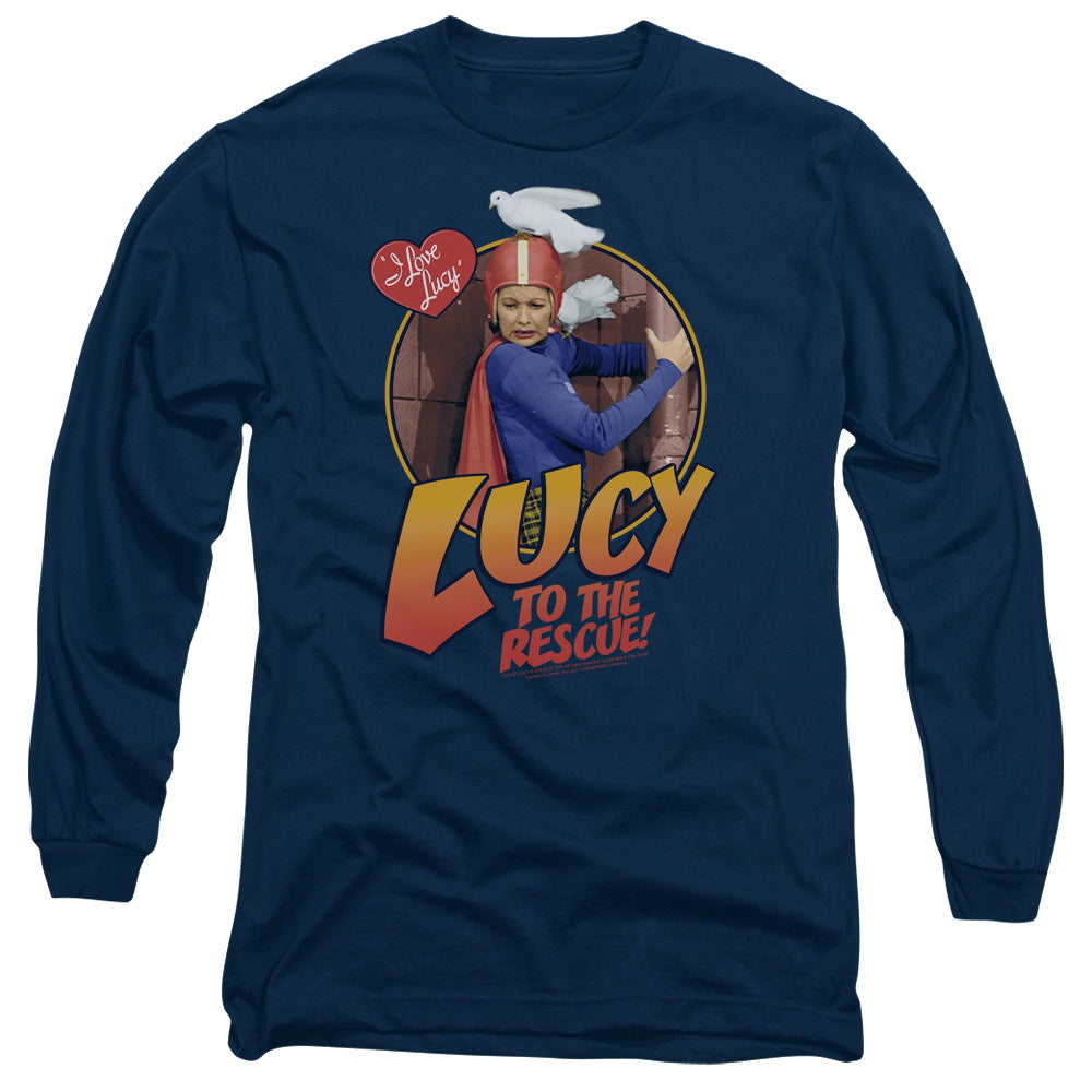 AN OFFCIALLY LICENSED I LOVE LUCY TO THE RESCUE MEN'S LONG SLEEVE T-SHIRT NAVY