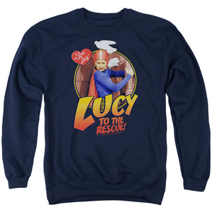 AN OFFCIALLY LICENSED I LOVE LUCY TO THE RESCUE ADULT UNISEX CREWNECK SWEATSHIRT NAVY