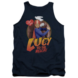AN OFFCIALLY LICENSED I LOVE LUCY TO THE RESCUE ADULT UNISEX TANK TOP NAVY
