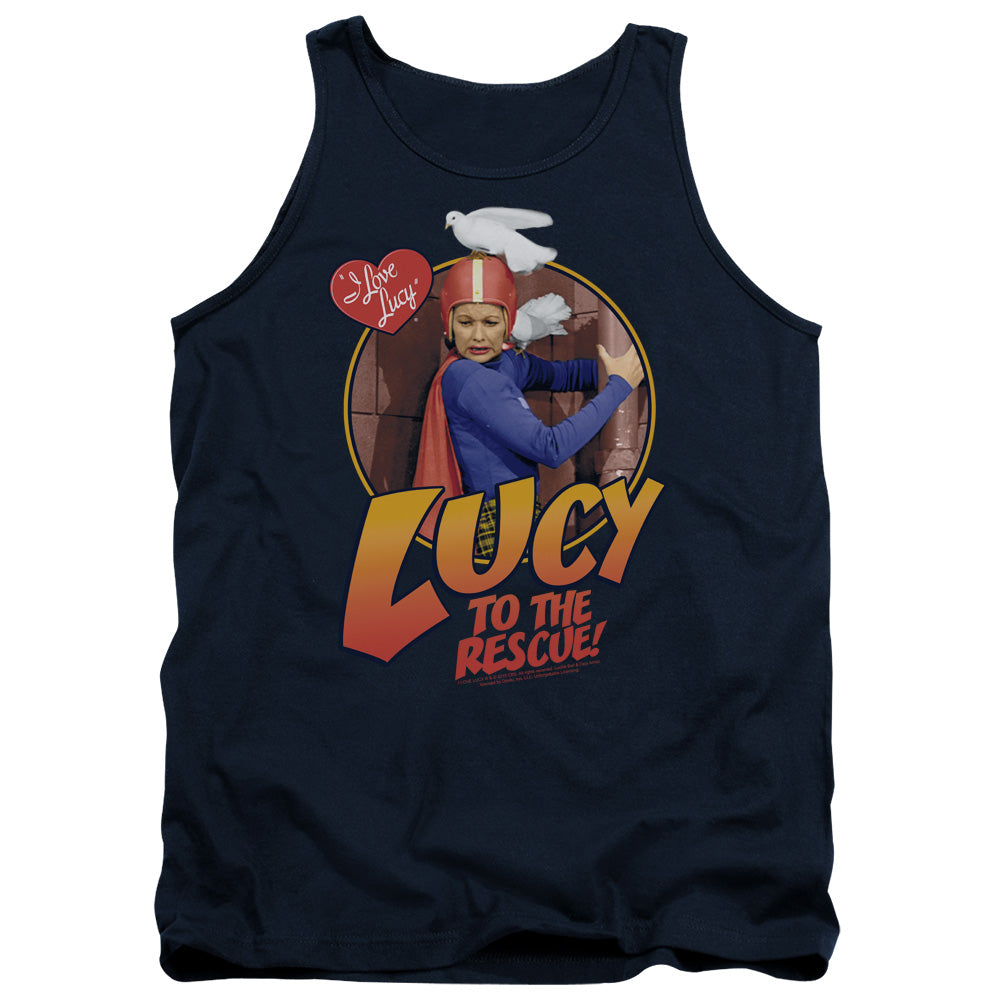 AN OFFCIALLY LICENSED I LOVE LUCY TO THE RESCUE ADULT UNISEX TANK TOP NAVY