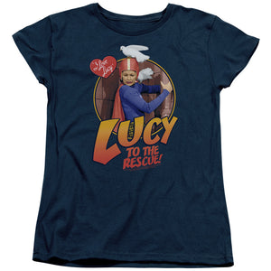 AN OFFCIALLY LICENSED I LOVE LUCY TO THE RESCUE WOMEN'S REGULAR FIT T-SHIRT NAVY