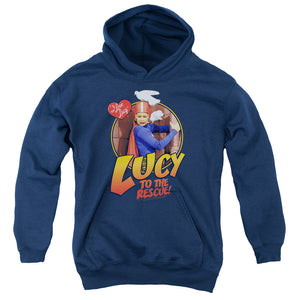 AN OFFCIALLY LICENSED I LOVE LUCY TO THE RESCUE YOUTH HOODIE NAVY