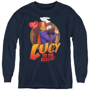 AN OFFCIALLY LICENSED I LOVE LUCY TO THE RESCUE YOUTH LONG SLEEVE T-SHIRT NAVY