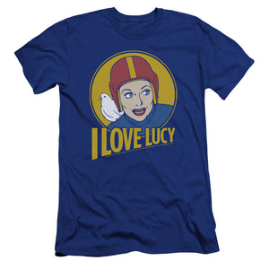 AN OFFCIALLY LICENSED I LOVE LUCY LB SUPER COMIC MEN'S PREMIUM SLIM FIT T-SHIRT ROYAL