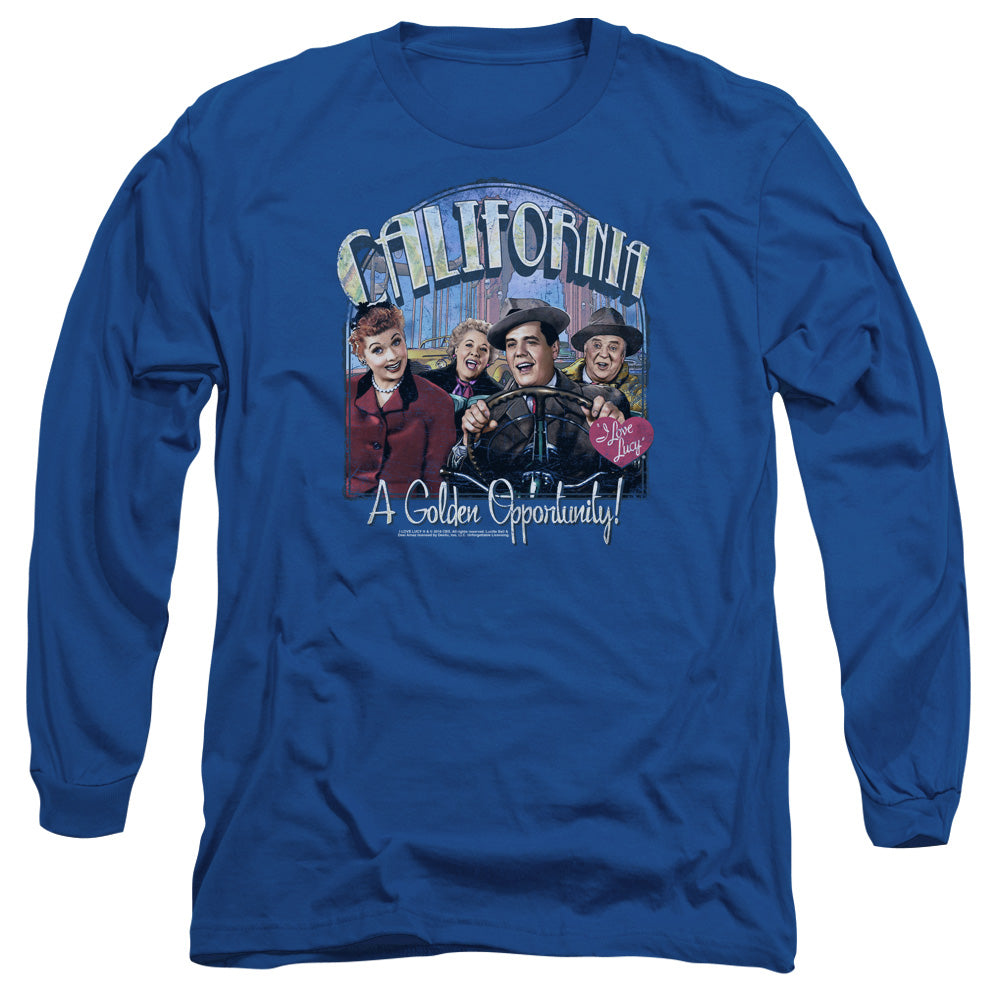 AN OFFCIALLY LICENSED I LOVE LUCY GOLDEN OPPORTUNITY MEN'S LONG SLEEVE T-SHIRT ROYAL