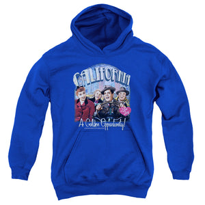 AN OFFCIALLY LICENSED I LOVE LUCY GOLDEN OPPORTUNITY YOUTH HOODIE ROYAL