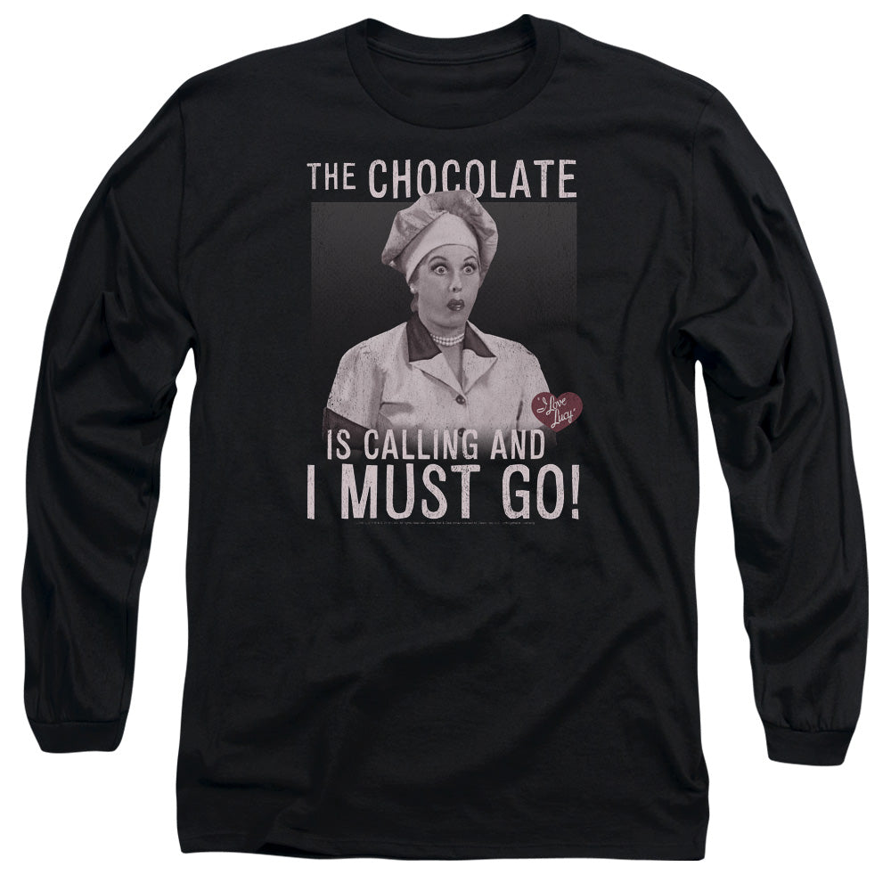AN OFFCIALLY LICENSED I LOVE LUCY CHOCOLATE CALLING MEN'S LONG SLEEVE T-SHIRT BLACK
