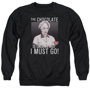 AN OFFCIALLY LICENSED I LOVE LUCY CHOCOLATE CALLING ADULT UNISEX CREWNECK SWEATSHIRT BLACK