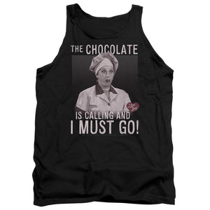 AN OFFCIALLY LICENSED I LOVE LUCY CHOCOLATE CALLING ADULT UNISEX TANK TOP BLACK