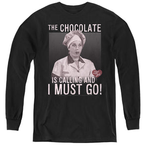 AN OFFCIALLY LICENSED I LOVE LUCY CHOCOLATE CALLING YOUTH LONG SLEEVE T-SHIRT BLACK