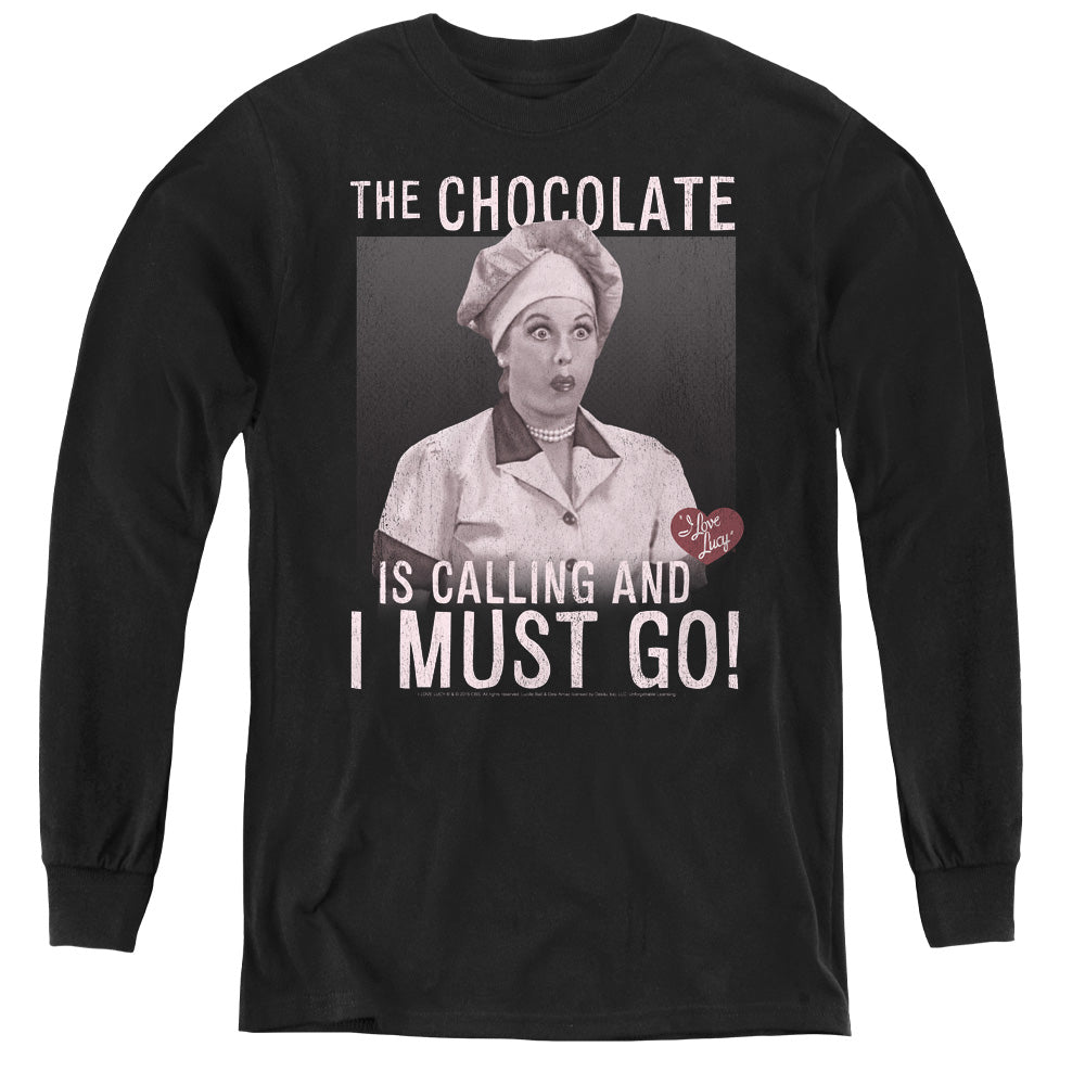 AN OFFCIALLY LICENSED I LOVE LUCY CHOCOLATE CALLING YOUTH LONG SLEEVE T-SHIRT BLACK