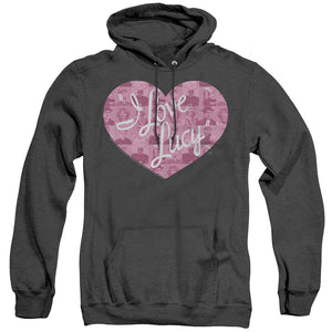 AN OFFCIALLY LICENSED I LOVE LUCY MANY MOODS LOGO ADULT UNISEX HEATHER PULLOVER HOODIE BLACK
