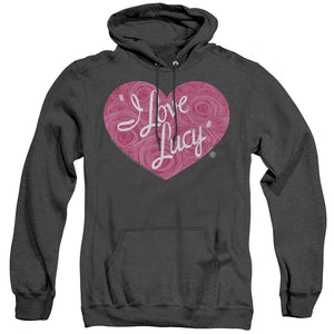 AN OFFCIALLY LICENSED I LOVE LUCY FLORAL LOGO ADULT UNISEX HEATHER PULLOVER HOODIE BLACK