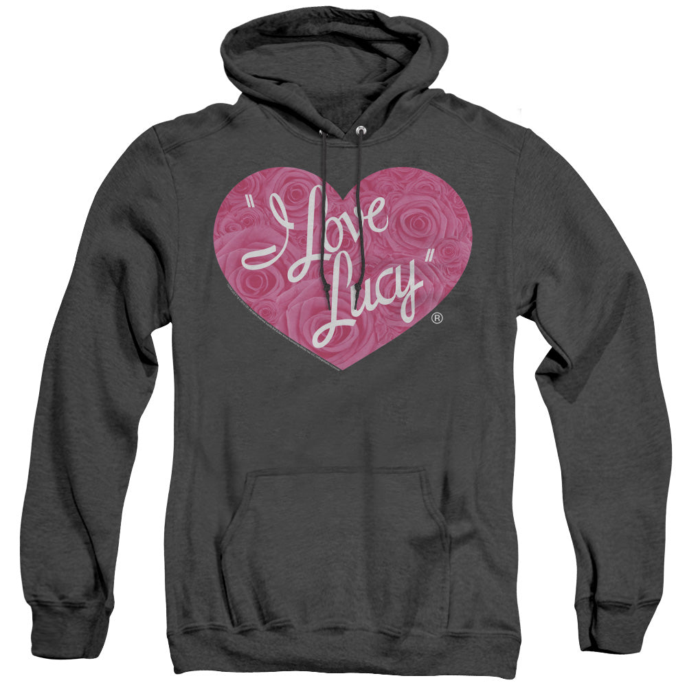 AN OFFCIALLY LICENSED I LOVE LUCY FLORAL LOGO ADULT UNISEX HEATHER PULLOVER HOODIE BLACK