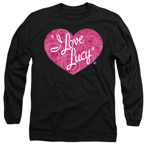 AN OFFCIALLY LICENSED I LOVE LUCY FLORAL LOGO MEN'S LONG SLEEVE T-SHIRT BLACK