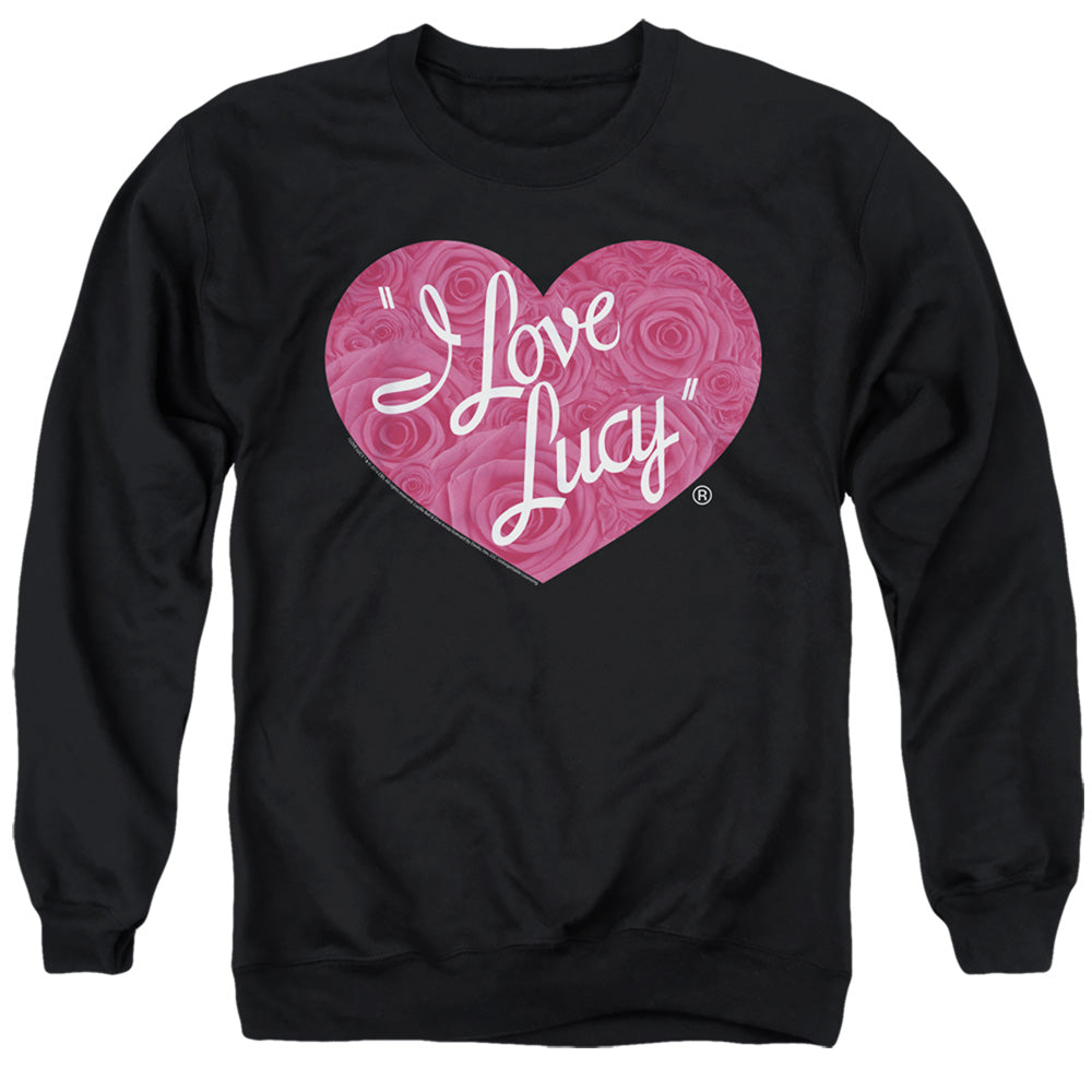 AN OFFCIALLY LICENSED I LOVE LUCY FLORAL LOGO ADULT UNISEX CREWNECK SWEATSHIRT BLACK