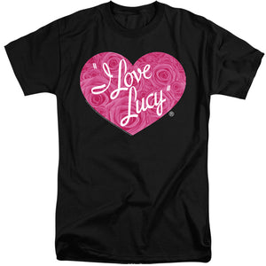 AN OFFCIALLY LICENSED I LOVE LUCY FLORAL LOGO MEN'S TALL FIT T-SHIRT BLACK