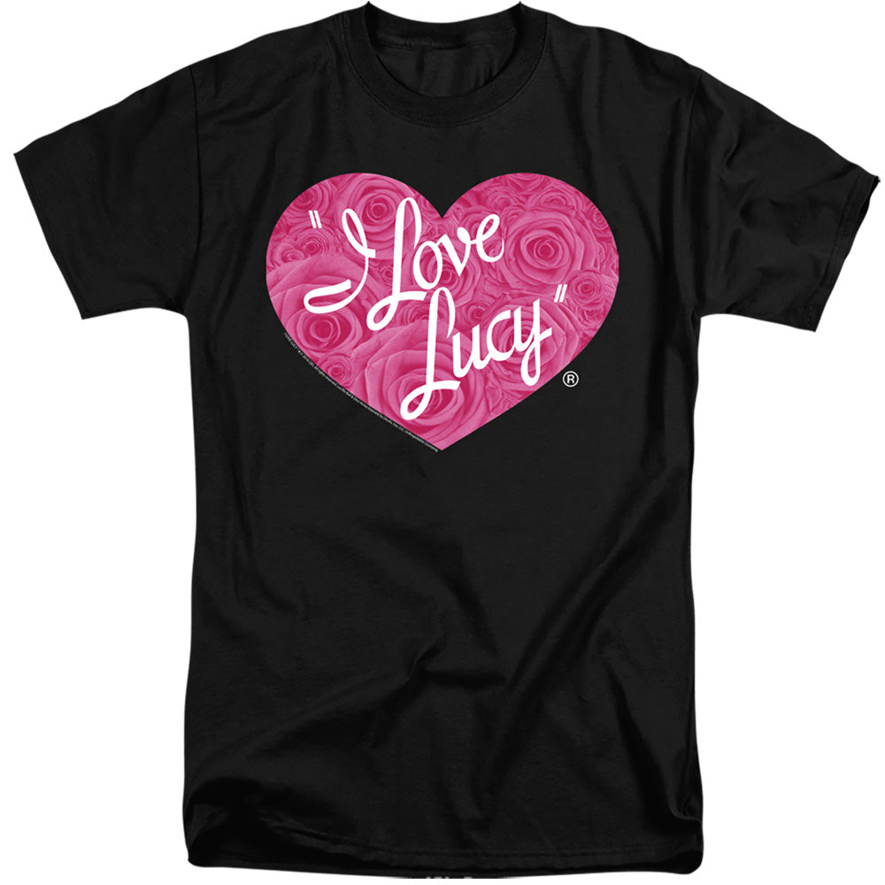AN OFFCIALLY LICENSED I LOVE LUCY FLORAL LOGO MEN'S TALL FIT T-SHIRT BLACK