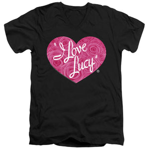 AN OFFCIALLY LICENSED I LOVE LUCY FLORAL LOGO MEN'S V-NECK T-SHIRT BLACK
