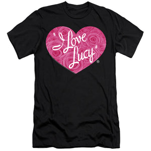 AN OFFCIALLY LICENSED I LOVE LUCY FLORAL LOGO MEN'S PREMIUM SLIM FIT T-SHIRT BLACK