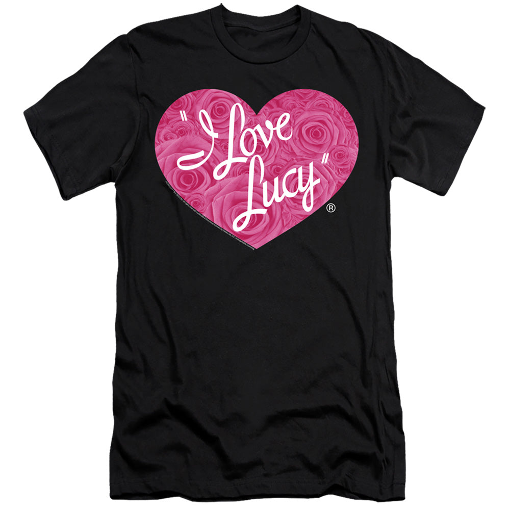 AN OFFCIALLY LICENSED I LOVE LUCY FLORAL LOGO MEN'S PREMIUM SLIM FIT T-SHIRT BLACK