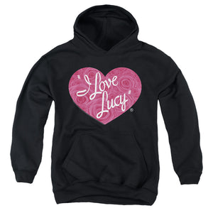 AN OFFCIALLY LICENSED I LOVE LUCY FLORAL LOGO YOUTH HOODIE BLACK