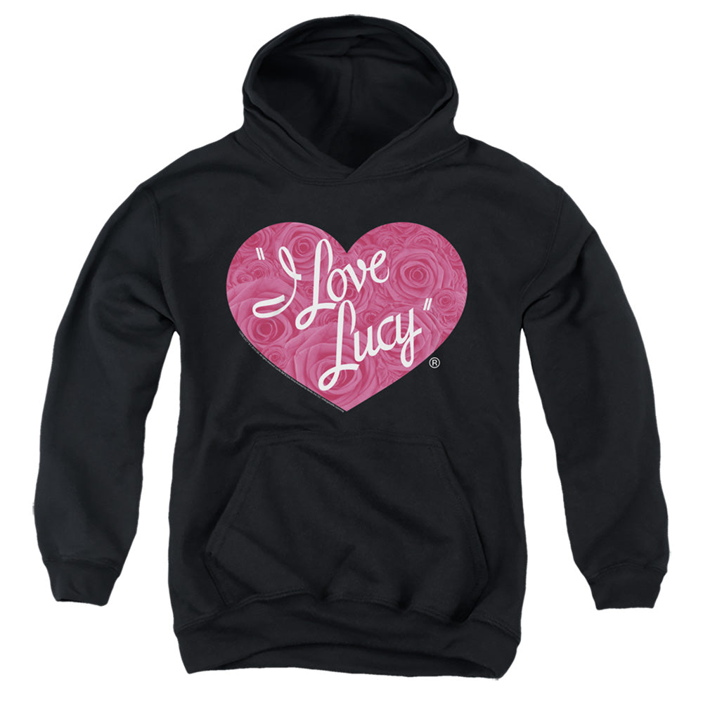 AN OFFCIALLY LICENSED I LOVE LUCY FLORAL LOGO YOUTH HOODIE BLACK