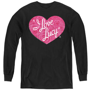 AN OFFCIALLY LICENSED I LOVE LUCY FLORAL LOGO YOUTH LONG SLEEVE T-SHIRT BLACK