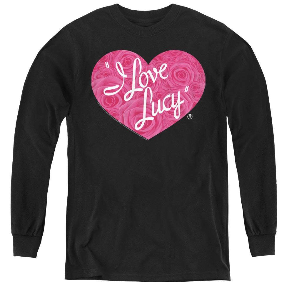 AN OFFCIALLY LICENSED I LOVE LUCY FLORAL LOGO YOUTH LONG SLEEVE T-SHIRT BLACK