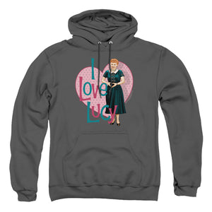 AN OFFCIALLY LICENSED I LOVE LUCY HEART YOU ADULT UNISEX PULLOVER HOODIE CHARCOAL