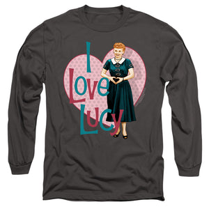 AN OFFCIALLY LICENSED I LOVE LUCY HEART YOU MEN'S LONG SLEEVE T-SHIRT CHARCOAL