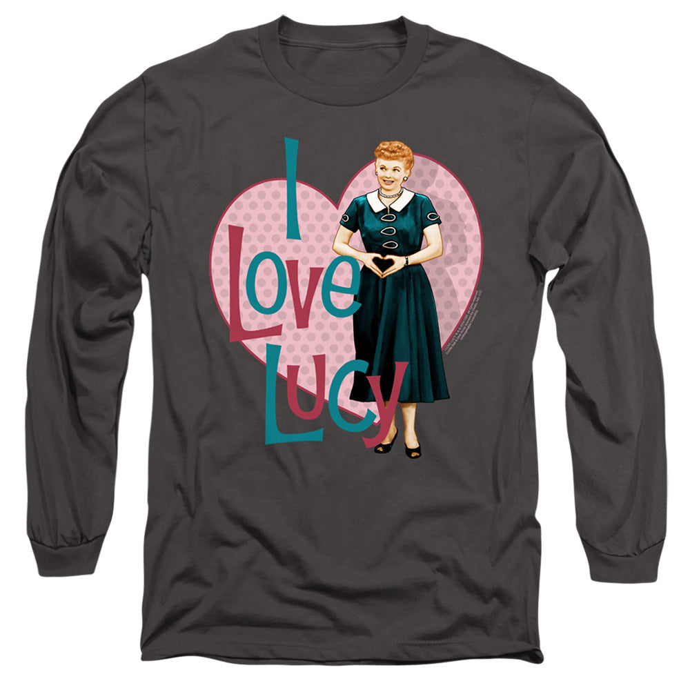 AN OFFCIALLY LICENSED I LOVE LUCY HEART YOU MEN'S LONG SLEEVE T-SHIRT CHARCOAL