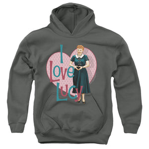 AN OFFCIALLY LICENSED I LOVE LUCY HEART YOU YOUTH HOODIE CHARCOAL