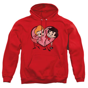 AN OFFCIALLY LICENSED I LOVE LUCY CARTOON LOVE ADULT UNISEX PULLOVER HOODIE RED
