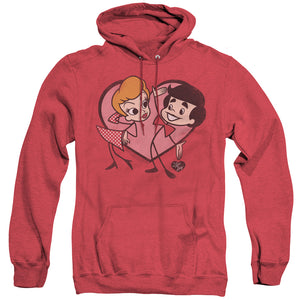 AN OFFCIALLY LICENSED I LOVE LUCY CARTOON LOVE ADULT UNISEX HEATHER PULLOVER HOODIE RED
