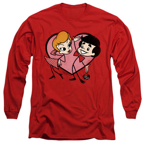 AN OFFCIALLY LICENSED I LOVE LUCY CARTOON LOVE MEN'S LONG SLEEVE T-SHIRT RED