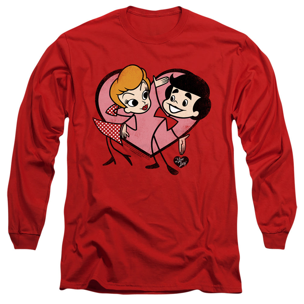AN OFFCIALLY LICENSED I LOVE LUCY CARTOON LOVE MEN'S LONG SLEEVE T-SHIRT RED