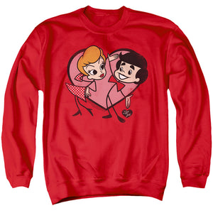 AN OFFCIALLY LICENSED I LOVE LUCY CARTOON LOVE ADULT UNISEX CREWNECK SWEATSHIRT RED