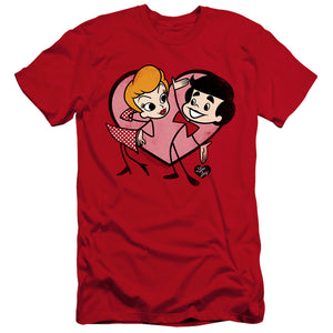 AN OFFCIALLY LICENSED I LOVE LUCY CARTOON LOVE MEN'S PREMIUM SLIM FIT T-SHIRT RED