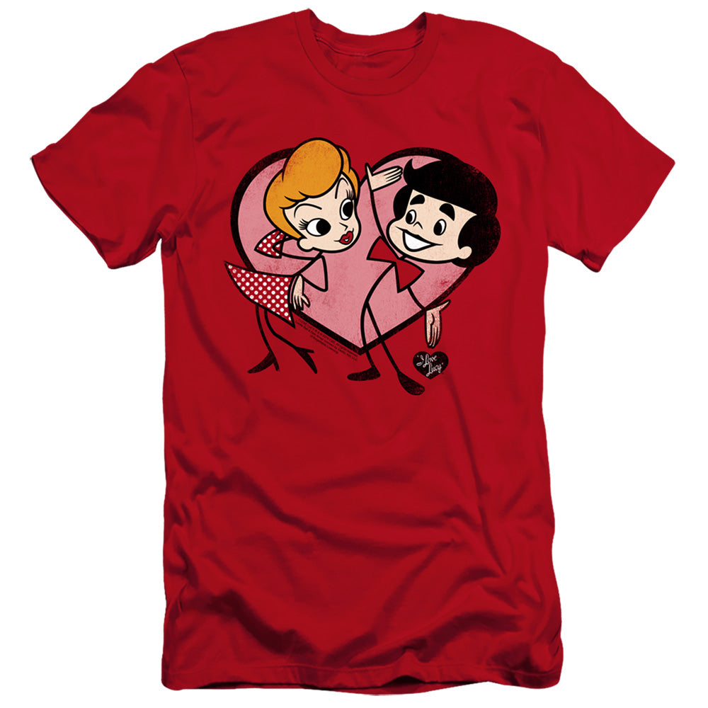 AN OFFCIALLY LICENSED I LOVE LUCY CARTOON LOVE MEN'S PREMIUM SLIM FIT T-SHIRT RED