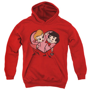 AN OFFCIALLY LICENSED I LOVE LUCY CARTOON LOVE YOUTH HOODIE RED