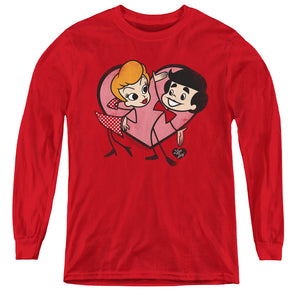 AN OFFCIALLY LICENSED I LOVE LUCY CARTOON LOVE YOUTH LONG SLEEVE T-SHIRT RED