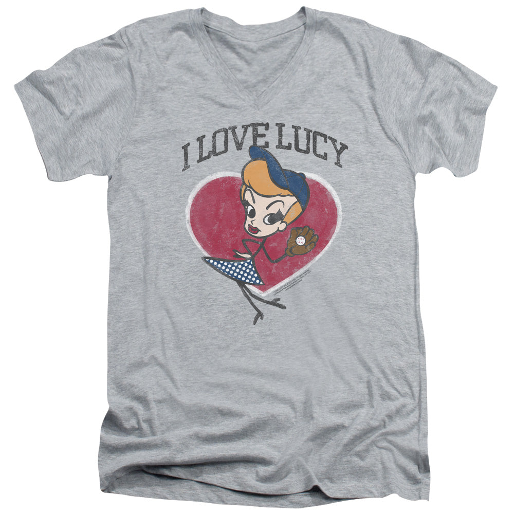 AN OFFCIALLY LICENSED I LOVE LUCY BASEBALL DIVA MEN'S V-NECK T-SHIRT ATHLETIC HEATHER