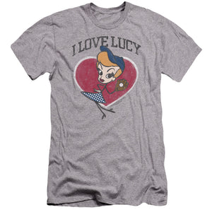 AN OFFCIALLY LICENSED I LOVE LUCY BASEBALL DIVA MEN'S PREMIUM SLIM FIT T-SHIRT ATHLETIC HEATHER